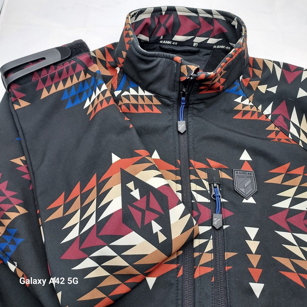 Rank 45 Mens Southwestern Softshell Fleece Lined Jacket Black Geometric Medium